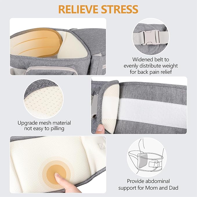 Baby Hip Seat Carrier, Ergonomic Waist Stool for Child Infant with Adjustable Strap Pocket Soft Base, Baby Hip Carrier for Newborns & Toddlers