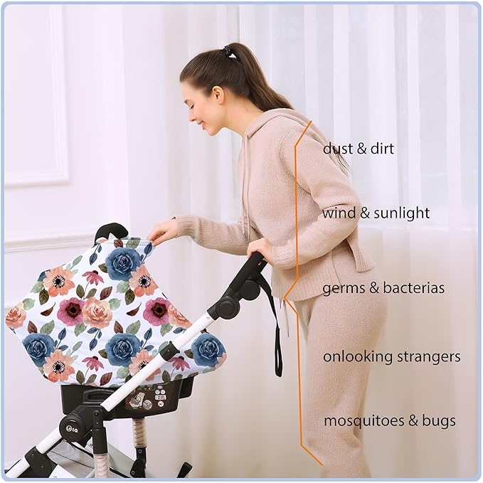Car Seat Covers for Babies - Multi- use Nursing Carseat Canopy, Breastfeeding Covers, Baby Shower Gifts for Boys and Girls (Colourful Rose)