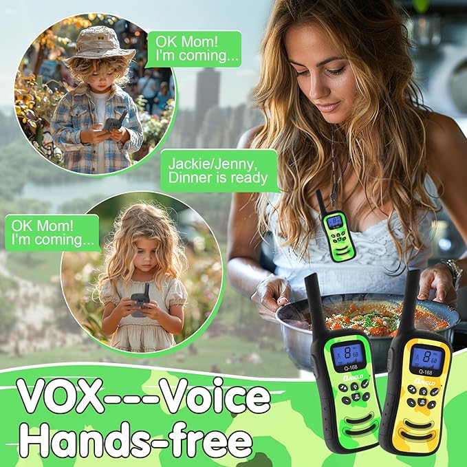 Qniglo Walkie Talkies for Kids Rechargeable 2 Pack,Camouflage Walky Talky for Children's Day Christmas Birthday Gifts Toys for Age 3-12 Boys Girls