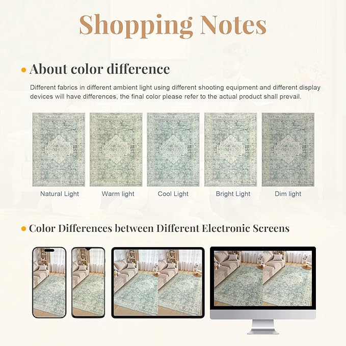 LIVEBOX Washable Area Rug 10x14 Rugs for Living Room Bedroom, Non-Slip Boho Indoor Carpet for Dining Room Office, Low-Pile Farmhouse Soft Carpets for Kids Nursery Playroom, Sage Green