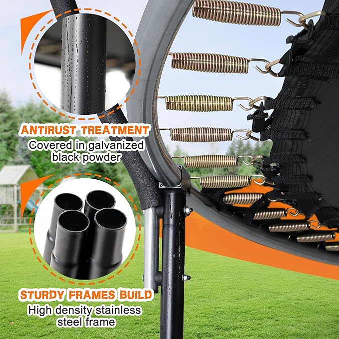 Trampoline 8FT 10FT 12FT 14FT 16FT, Recreational Trampolines with Enclosure Net and Ladder, Outdoor Anti-Rust Trampolines for Kids and Adults, ASTM Approved