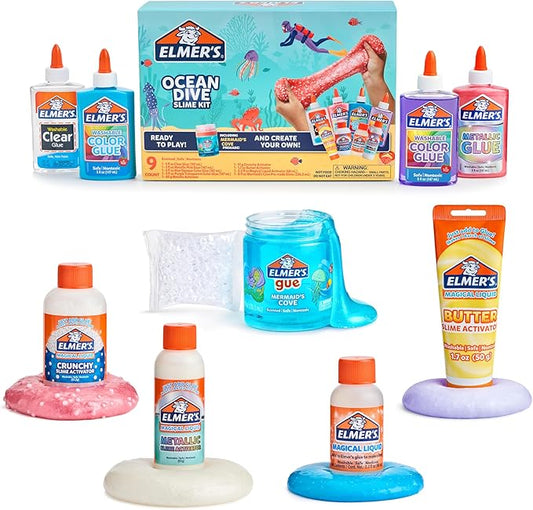 Elmer's Ocean Dive Slime Kit, Slime Supplies Include Liquid Glue, Activator, and Premade Slime, 9 Count
