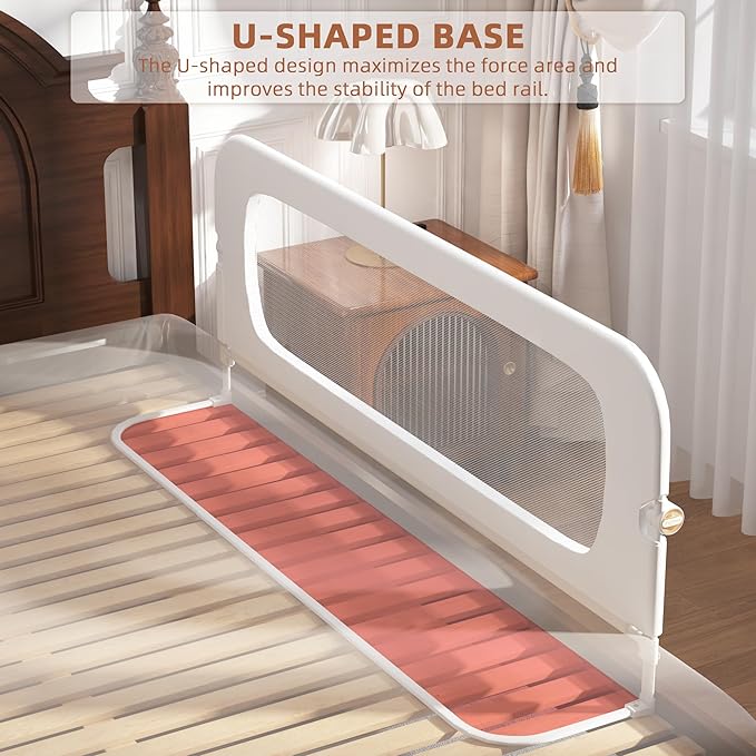 Bed Rail for Toddlers, Baby Bed Rail Guard for Kids, Toddler Bed Rails with Reinforced Anchor Fit, Height Adjustable & Foldable Bed Rail Guard for Twin, Full, Queen & King Beds (White, 59IN)