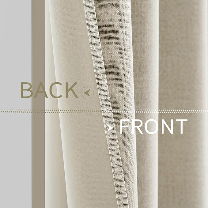 MIULEE 100% Blackout Linen Textured Curtains for Bedroom Solid Thermal Insulated Cream Grommet Room Darkening Curtains & Drapes Luxury Decor for Living Room Nursery 52 x 120 Inch (2 Panels)