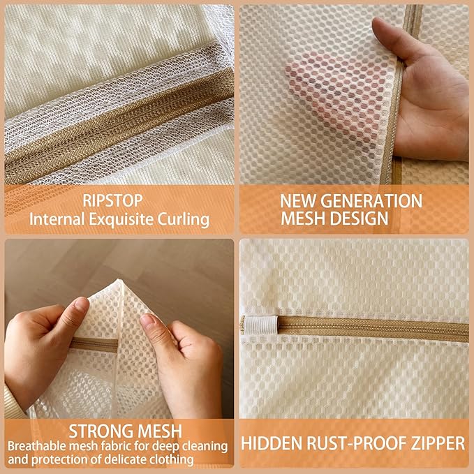 6 Pack Laundry Bag, Durable Honeycomb Mesh Laundry Bags Suitable for Delicate Clothes Washing (3 Large, 3 Medium) Beige