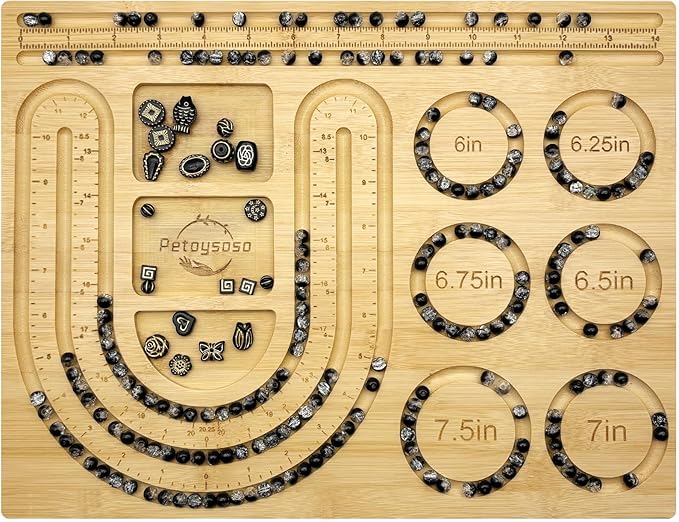 Petoysoso Bead Board for Jewelry Making, Bamboo Beading Board for Jewelry Bracelet Making, Bracelet Bead Board, Beading Trays Jewelry Design Mats for Bracelet, Necklace, Jewelry Making 15x11.5x0.5 in