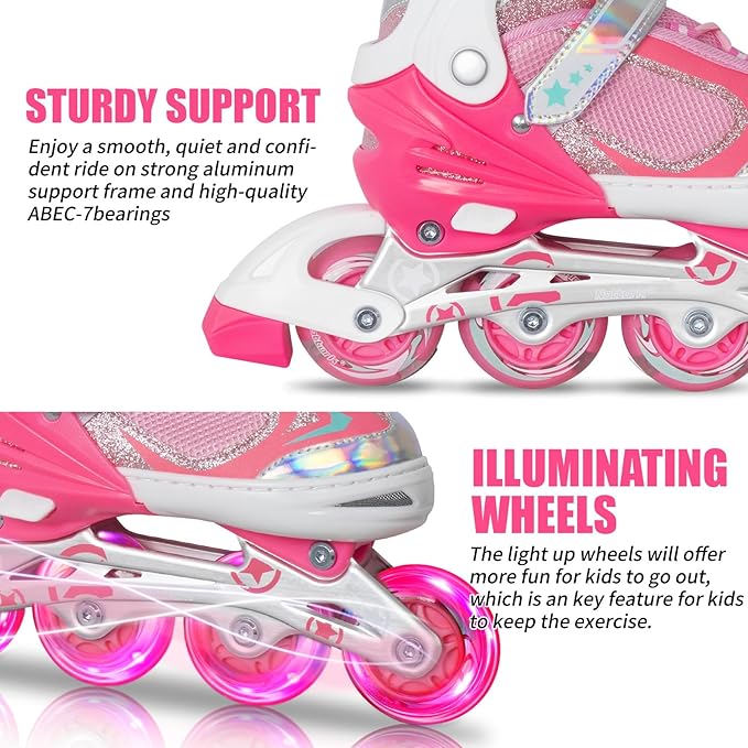 Nattork Blade Roller Skates for Boys with Light Up Wheel, Outdoor & Indoor Illuminating Black Inline Skates for Boys Little Kids Toddler Ages 5-8 4 5 6, Beginners