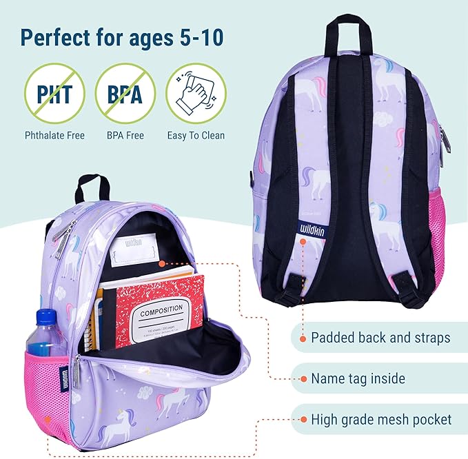 Wildkin 15-inch Kids Backpack – Durable, Padded, Adjustable for School & Travel - Unicorn