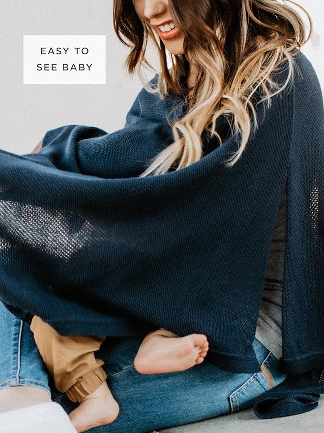 We are Amma | The Cocoon™ - Newborn Essentials Must Haves: Nursing Cover for Breast Feeding Essentials | Nursing Sweater Used as Breastfeeding Cover (Navy, One Size)