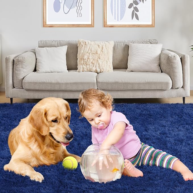 3x5 Blue Rug, Area Rugs for Living Room, Soft Plush Area Rugs for Bedroom, Non-Slip Indoor Carpet for Nursery, Study Room, Playroom, Home Decor