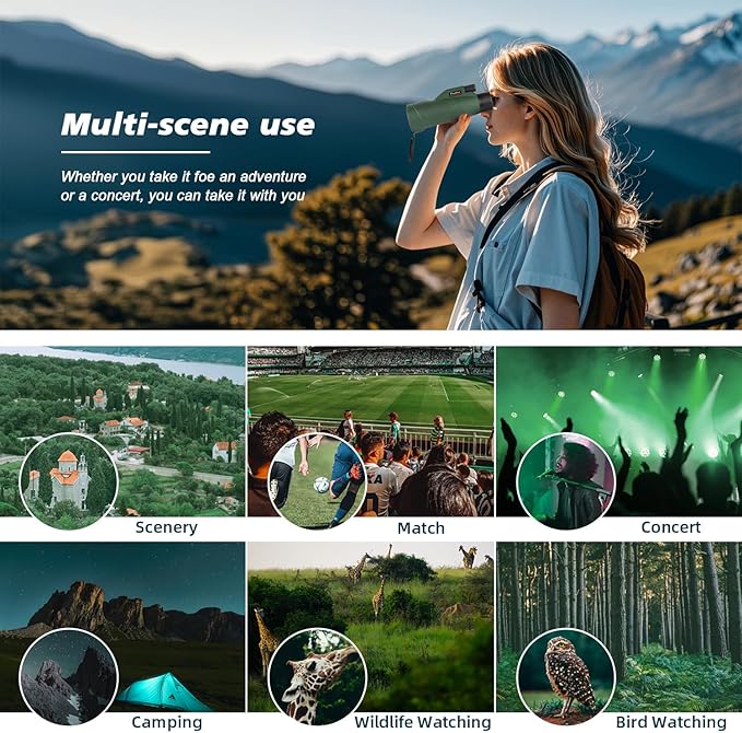 Pankoo 12x60 HD Monocular Telescope for Adults | Comes with Smartphone Adapter Tripod Hand Strap | Suitable for Bird Watching Sports Hiking Traveling