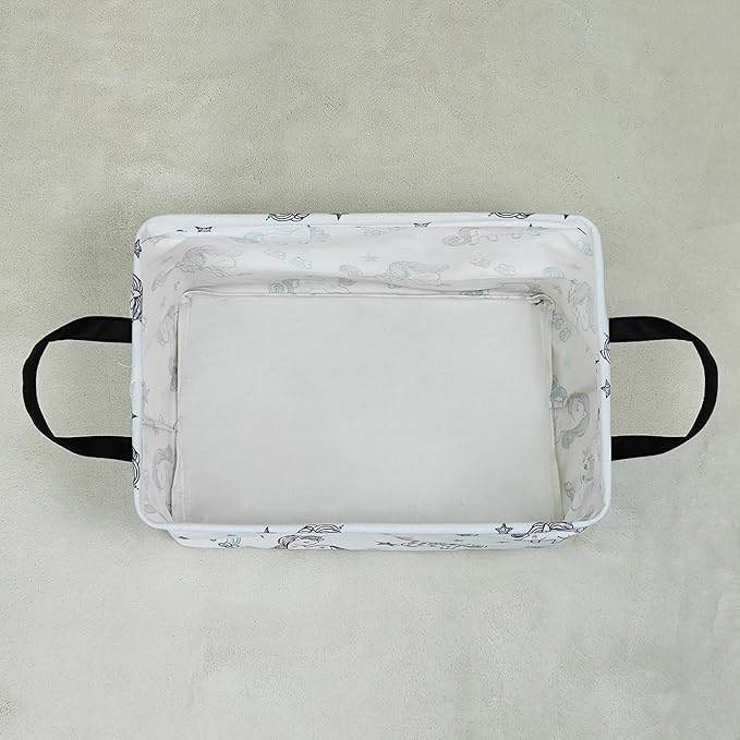 LANGYASHAN Rectangular Storage Bin Collapse Canvas Fabric Cartoon Storage Basket with Handles for Organizing Home Kitchen Boys and Girls Toys Office Closet Shelf Baskets (Rec Rainbow Unicorn)