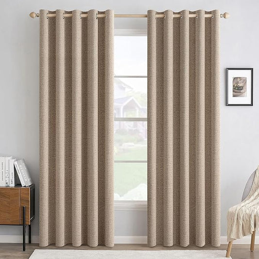 MIULEE 100% Blackout Linen Textured Curtains for Bedroom Solid Thermal Insulated Copper Brown Grommet Room Darkening Curtains & Drapes Luxury Decor for Living Room Nursery 62 x 96 Inch (2 Panels)