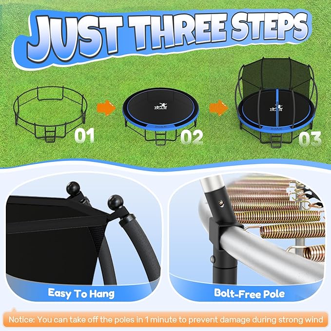 BCAN 8FT 10FT 12FT 14FT 15FT 16FT Recreational Trampoline with Enclosure for Kids Adults, ASTM Approved, Outdoor Trampolines with Ladder for Kids