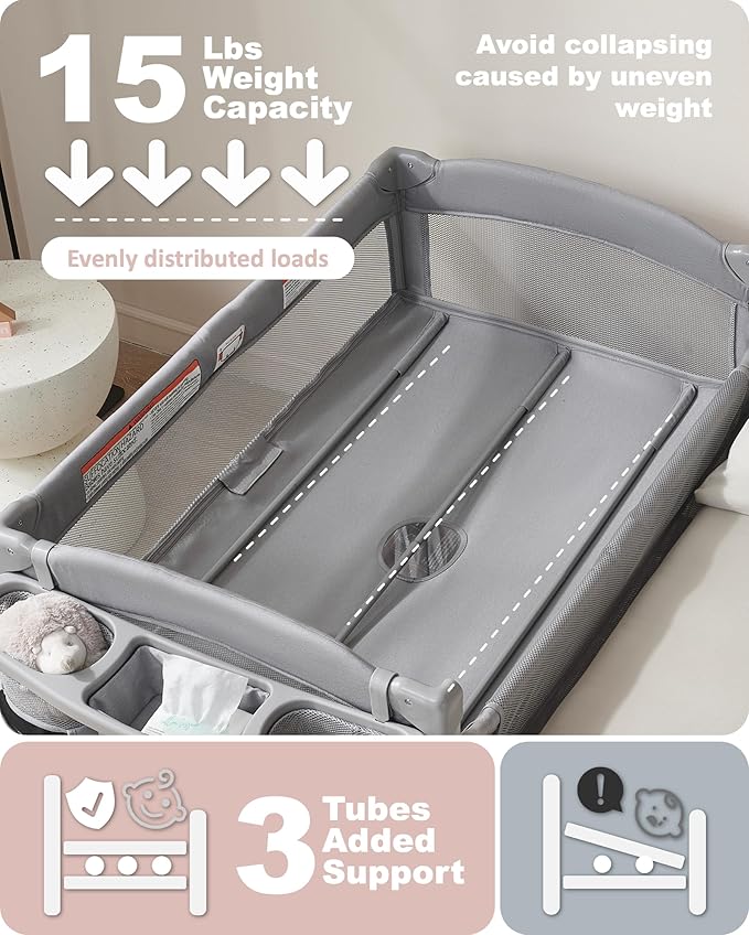 AirClub 4 in 1 Baby Bassinet Bedside Sleeper, 4 Functions Crib, Playard, Portable Changing Table, Bassinet for Newborn Baby, Bedsaide Bed w/Wheels&Brakes
