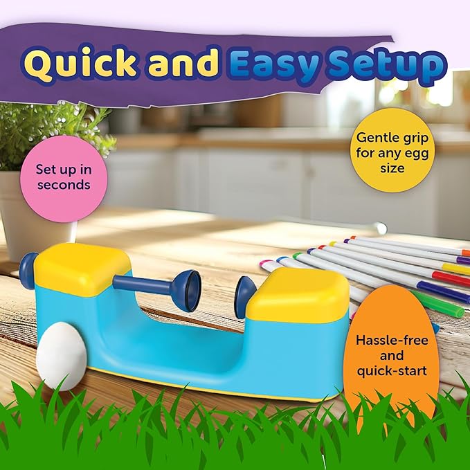 MindWare Eggmagic Decorator Dynamic Easter Egg Coloring Kit with Automatic 360 Egg Spinner and Vibrant Non-Toxic Marker Set (8 ct) for Creative Family Fun Decorating Activity