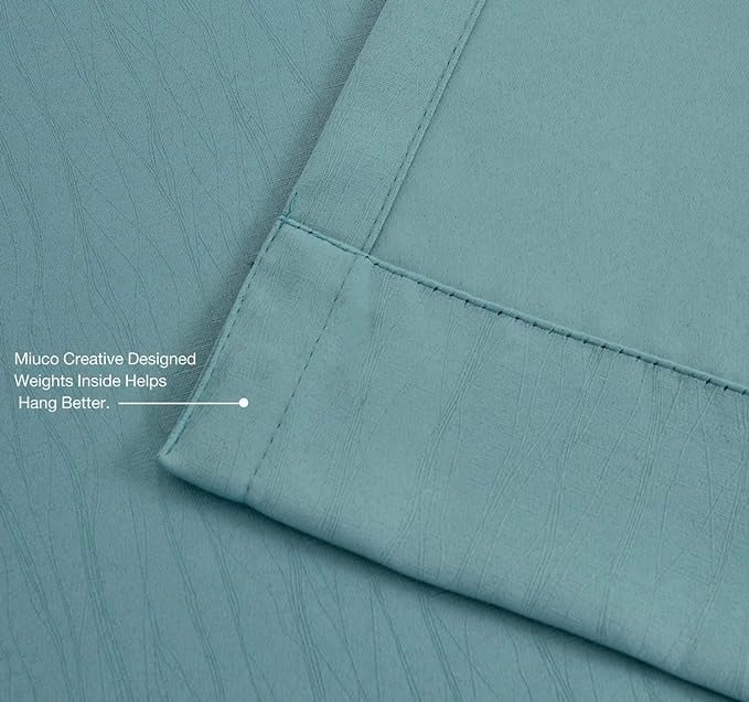MIUCO Blackout Curtains Room Darkening Curtains Textured Grommet Curtains for Window Treatment 2 Panels 52x63 Inch Long Teal