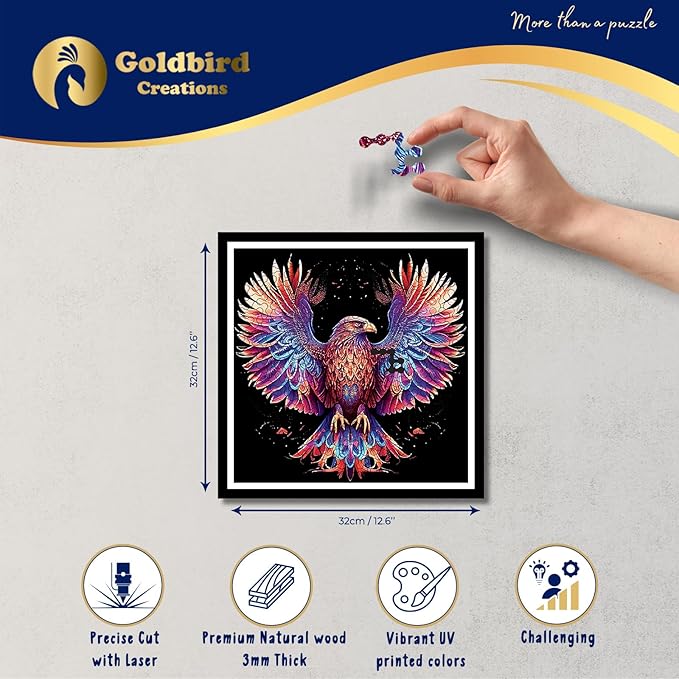 Magnetic Jigsaw Puzzles For Adults With Frame - Wooden Puzzle Animals 200 Piece - Lazer Cut Wooden Puzzles - Rompe Cabezas Para Adultos - Animal Head Wall Art Decor - Christmas & Birthday Gift (Eagle)