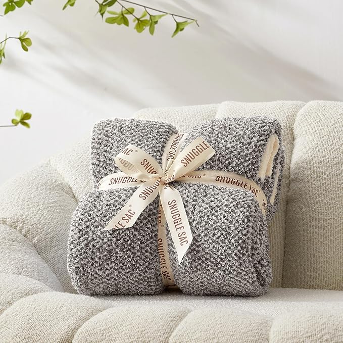 Snuggle Sac Grey Throw Blankets for Couch, Super Soft Warm Blankets Cozy Knit Fuzzy Plush Lightweight Throws for Sofa, Bed,Living Room, Dark Grey, 50x60 inches