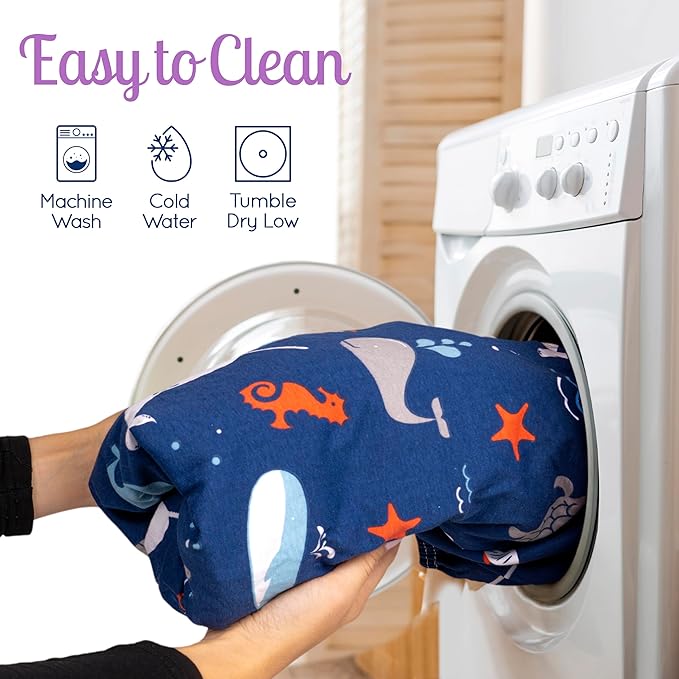 GROW WILD Blue Ocean Baby Crib Sheets for Boys (3 Pack) - Jersey Knit Fitted Sheet (52" x 28"), Toddler Bedding Set & Baby Boy Crib Bedding Set, Turtles and Sea Animals Theme