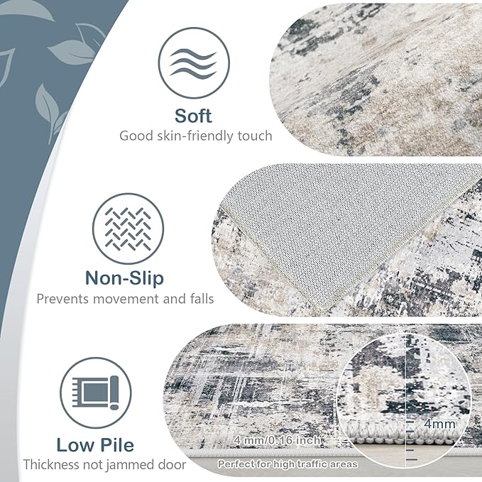 Area Rugs 8x10 Living Room: Washable Rug Modern Abstract Large Rugs Soft Non Slip Neutral Rug Stain Resistant Indoor Carpet for Bedroom Kitchen Dining Room Home Office Rugs(Black Brown,8'x10')