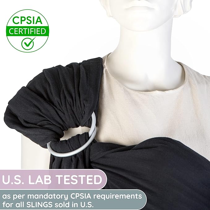 Lightweight Baby Sling 100% Cotton Newborn, Toddler, Infant Adjustable Ring Sling Breathable Travel Carrier Black