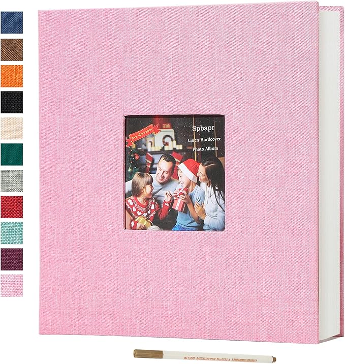 Spbapr Large Photo Album Self Adhesive 3x5 4x6 5x7 8x10 Pictures Magnetic Scrapbook 40 Blank Pages Linen Cover DIY Album with A Metal Pen