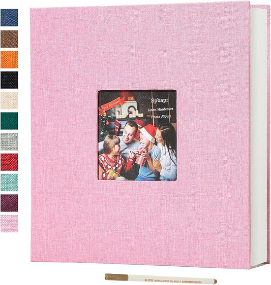 Spbapr Large Photo Album Self Adhesive 3x5 4x6 5x7 8x10 Pictures Magnetic Scrapbook 40 Blank Pages Linen Cover DIY Album with A Metal Pen