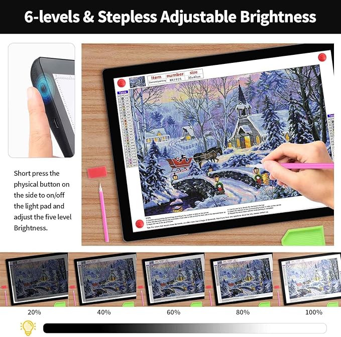 Rechargeable A4 Light Box for tracing,Magnetic Light pad Built-in 2500mAH Battery,5 Levels of Brightness Light Table,Portable Light Board for Diamond Painting Drawing,Sketching,Animation,X-ray