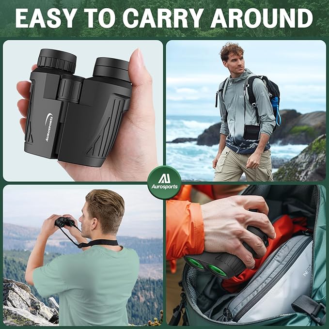 Aurosports 15x25 Compact Binoculars for Adult Kids - High Power Binoculars for Bird Watching - Easy Focus Small Binocular with Low Light Vision for Travel, Camping, Concert, Hiking