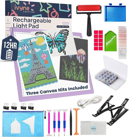 iVyne Rechargeable A4 Light Pad for Diamond Painting & Art Projects – LED Light Board with Diamond Art Accessories – Ultra-Thin & Portable Diamond Dot Light Board, Perfect for Artists - Purple