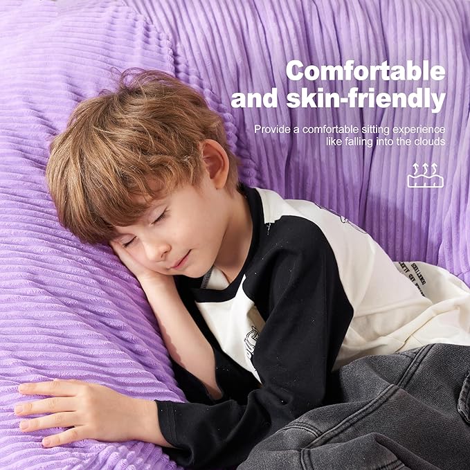 Homguava 3.5FT Bean Bag Chair: Teardrop Bean Bags with Memory Foam Filled, Compact Beanbag Chairs Soft Sofa with Corduroy Cover (Purple)