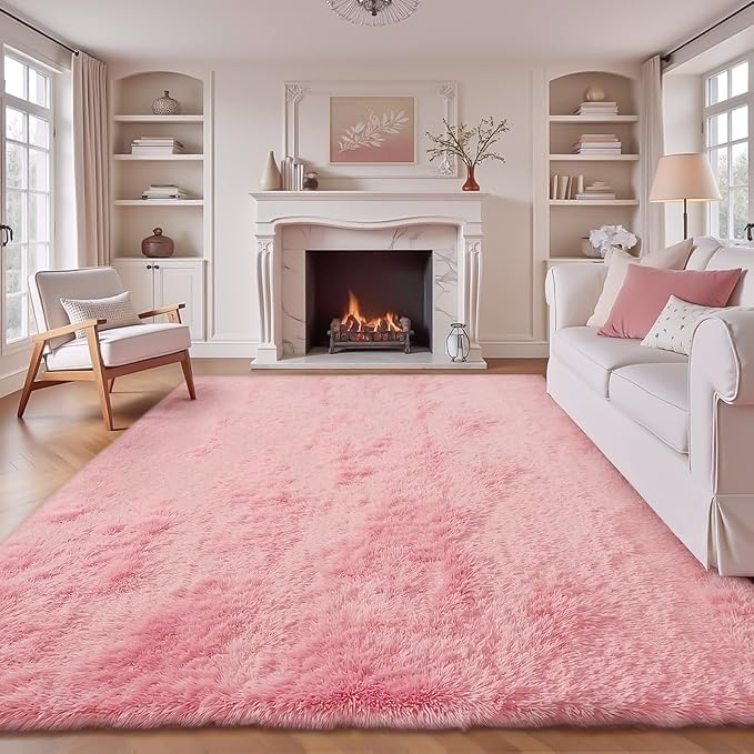 8x10 Area Rug for Living Room: Fluffy Shag Soft Washable Rugs Large Fuzzy Plush Indoor Carpet for Bedroom Nursery Playroom Kids Girls Boys Room (Pink, 8'x10')