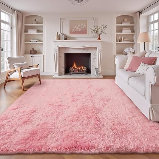 8x10 Area Rug for Living Room: Fluffy Shag Soft Washable Rugs Large Fuzzy Plush Indoor Carpet for Bedroom Nursery Playroom Kids Girls Boys Room (Pink, 8'x10')