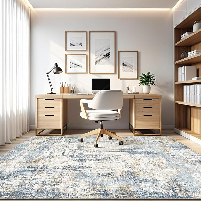 10x12 Area Rug Living Room: Washable Large Abstract Modern Soft Rugs Stain Resistant Indoor Floor Non Slip Accent Carpet for Bedroom Nursery Playroom Office Dining Room Dorm Home House- Light Blue