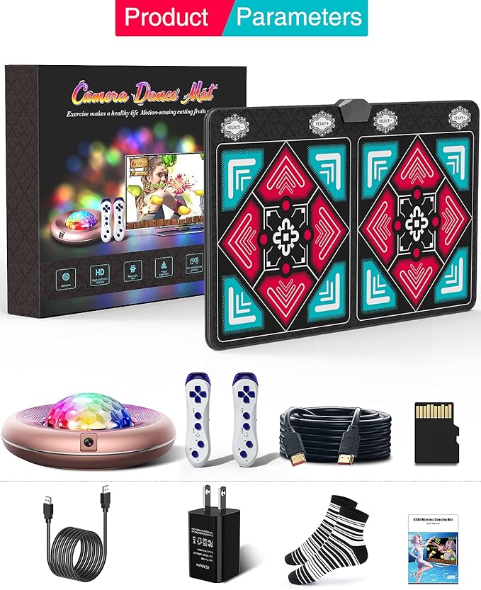 Dance Mat for Kids and Adults, Anti-Slip Wireless Electronic Dance Pad for TV, Wrinkle-Free, Soft & Cozy Playmat for Exercise & Games, Smart Camera & 2 Controllers, Gift idea（Classic Snowflake）