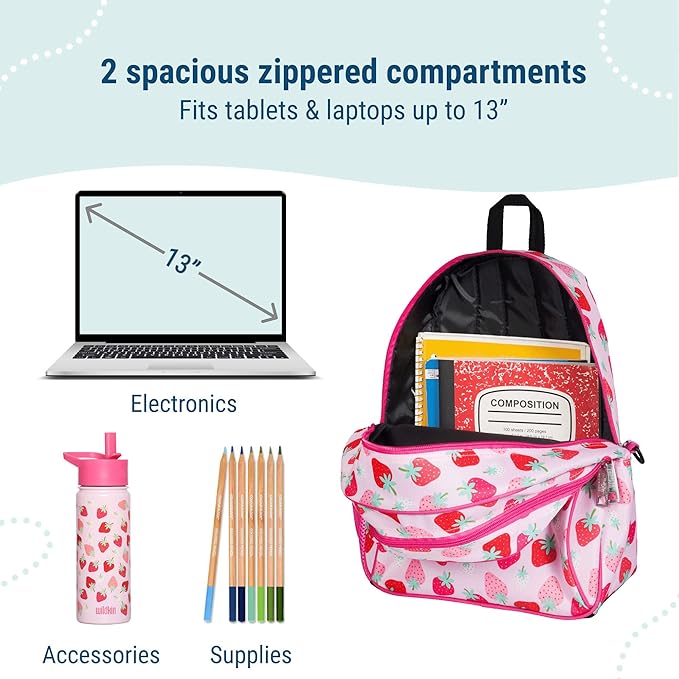 Wildkin 15-inch Kids Backpack – Durable, Padded, Adjustable for School & Travel - Strawberry Patch