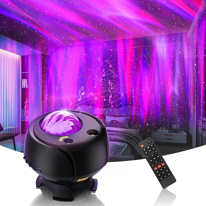 Largest Coverage Area Northern Lights Projector,15 Combinations Galaxy Projector,60 Light Effects Star Projector for Bedroom,Remote Night Light with Bluetooth Speaker,Timer