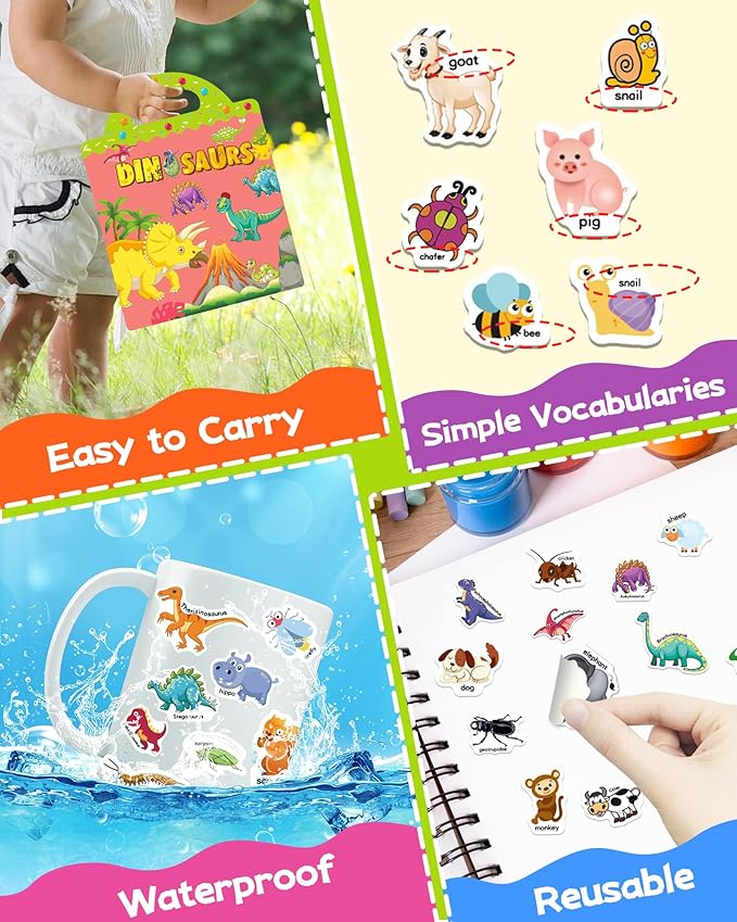 Benresive Reusable Sticker Books for Kids 2-4, Sticker Books for Toddlers 1-3 2-4, Toddler Travel Toys Activities Crafts Gifts - Animals, Dinosaurs and Insect