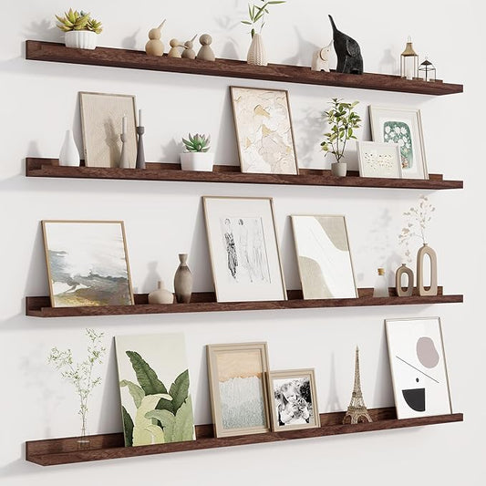 Picture Ledge Shelf for Wall, Floating Shelves Set of 4, 48 Inch Long Nursery Book Shelves for Toys Storage, Kids Bookshelf Wall Mounted for Books Photo Frames, Walnut