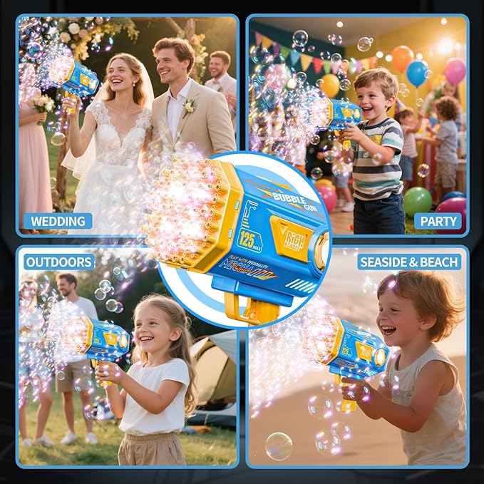 Bubble Gun, 125 Holes Bubble Machine with Lights, Bubble Guns for Kids Ages 4-8 Year Old, Big Bubble Gun Blaster for Wedding, Halloween Outdoor Toy Birthday Bubble Maker Party Favors (Blue)