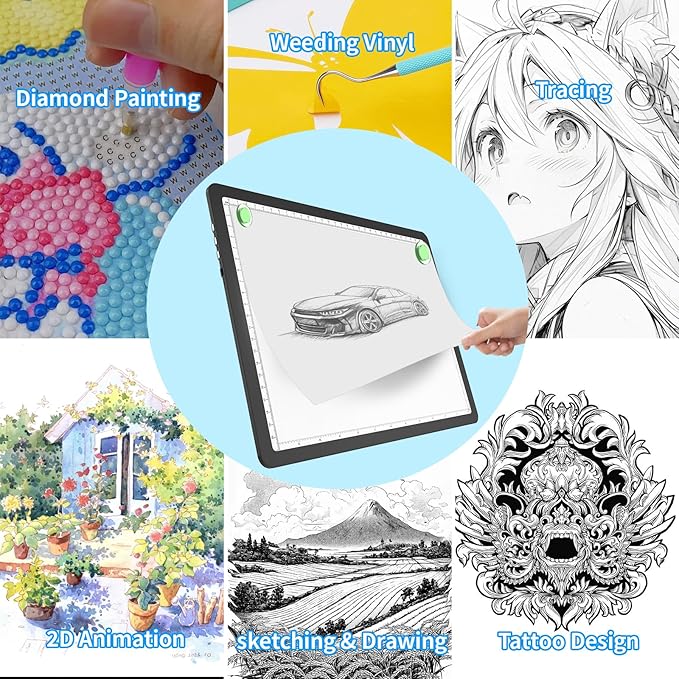 Phylosal Magnetic A4 Light Pad, Super Bright Light Box with Side Button, Diamond Art Light Board, Lightbox for Tracing and Drawing, USB Power Artcraft Light Table for Sketching, Weeding Vinyl (Black)