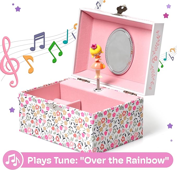 Jewelkeeper Girls Musical Jewelry Box - Durable Pine Fiberboard with Pink Lining - Kids Jewelry Box - The Beautiful Dreamer Tune - Gifts for Girls - Fairy Jewellery Box - 6x4x3.5in