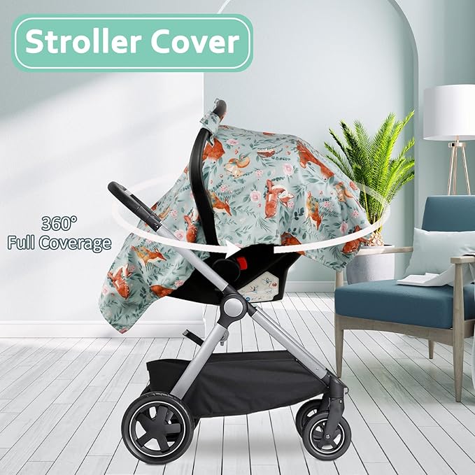 TANOFAR Car Seat Cover Baby, Carseat Covers Baby Boy Girl, Peekaboo Opening Infant Car Seat Cover for Winter, Warm & Cozy, Woodland Animals