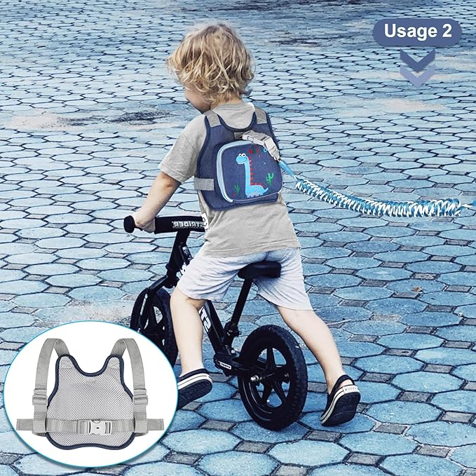 Toddler Harness Leash+ Anti Lost Wrist Link, Accmor Cute Dinosaur Kids Harness with Leash, Foldable Child Leash Baby Walking Wristband Assistant Strap Belt Hold Baby Boys Girls Close While Walking