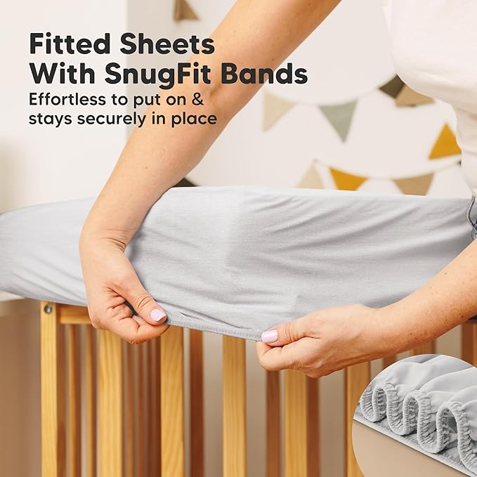 Waterproof Crib Mattress Protector Cover Fitted - 2-Pack Quiet Baby Crib Mattress Pad Sheets, 52" x 28" Soft Quilted Cotton Baby Sheet, Machine Washable, Easy Fit, Durable (Pearl Gray/Quin)