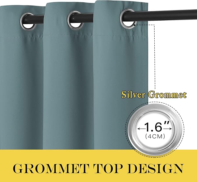 NICETOWN Blackout Curtains 66 inches Long, Grommet Window Treatment Thermal Insulated Solid Blackout Curtains/Panels/Drapes for Bedroom, Greyish Blue, Set of 2, W66 x L66