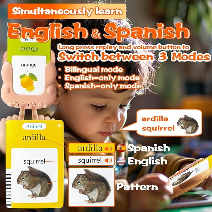 Talking Flash Cards for Kids - Spanish Bilingual English Flashcard for Toddlers 3-12, Test Mode, 510 Sight Words, Audible Pocket Speech, Sensory Toys for Autism, Boys Girls Gifts (Spanish)