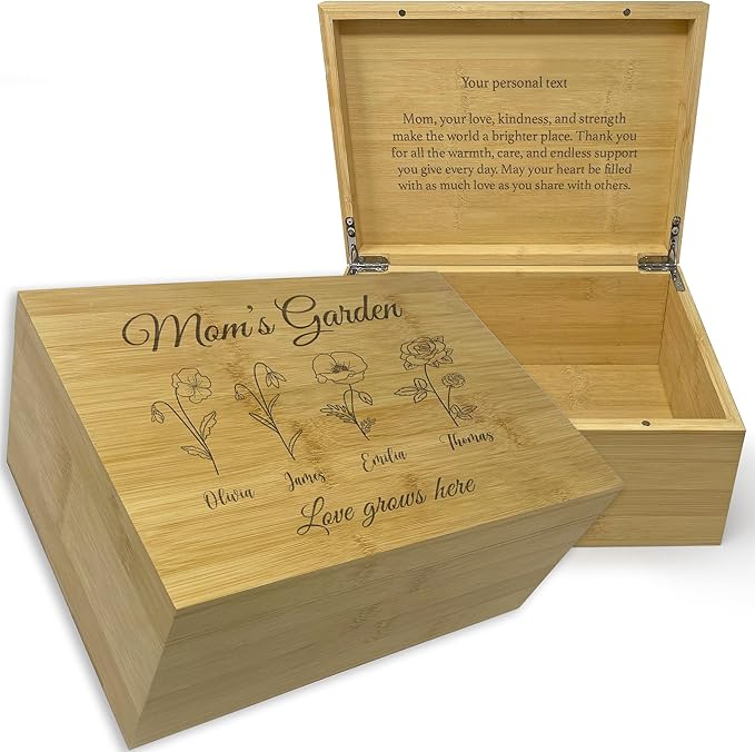 Mother's Day Gift from Kids - Moms Garden Custom Gift, Personalized Grandma's Garden Birth Flowers, Wooden Memory Box, Mom Day, Unique Christmas Gifts, Cute Birthday Gifts Ideas, Xmas Present for Wife