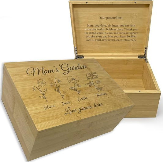 Mother's Day Gift from Kids - Moms Garden Custom Gift, Personalized Grandma's Garden Birth Flowers, Wooden Memory Box, Mom Day, Unique Christmas Gifts, Cute Birthday Gifts Ideas, Xmas Present for Wife